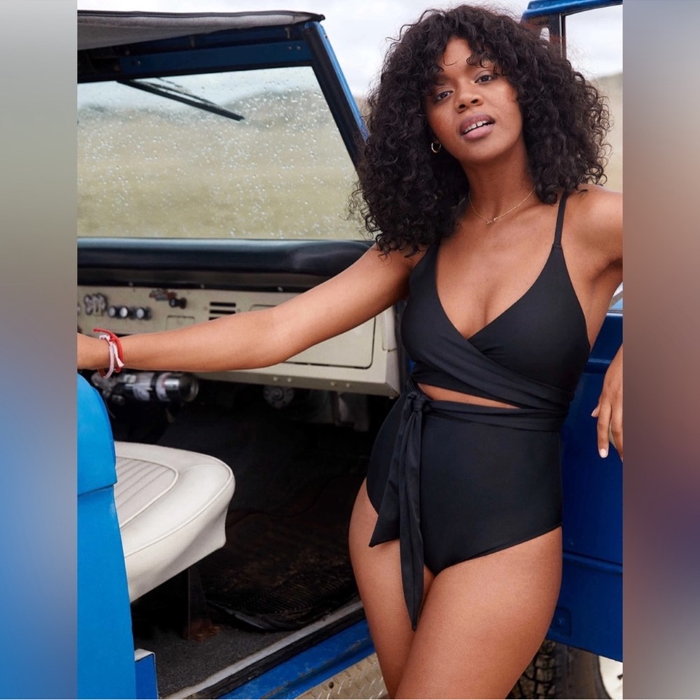 Aerie Black Wrap One Piece Swimsuit